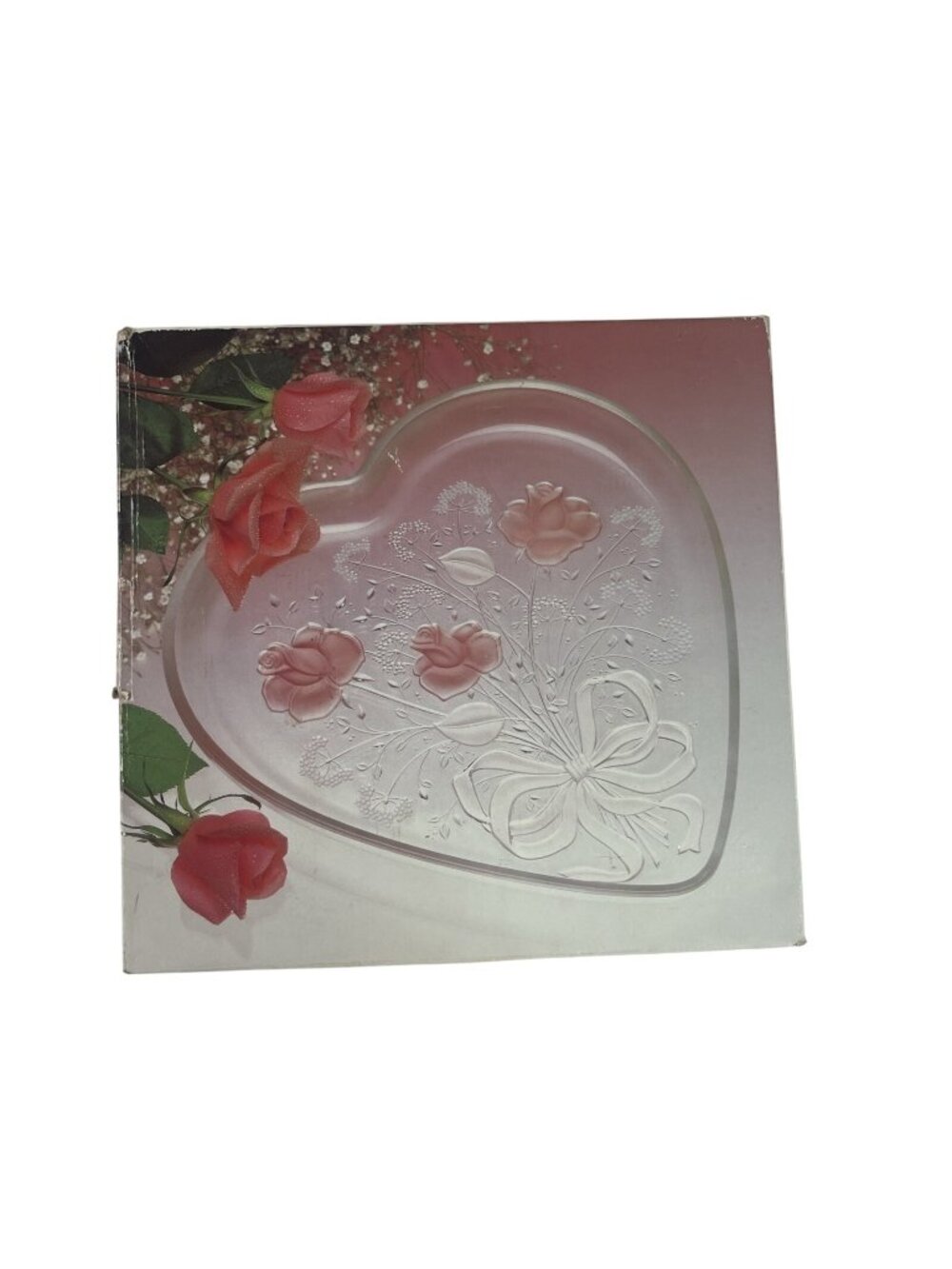 MIKASA Crystal Sweetheart Bouquet Pink Roses Heart Plate Original Box